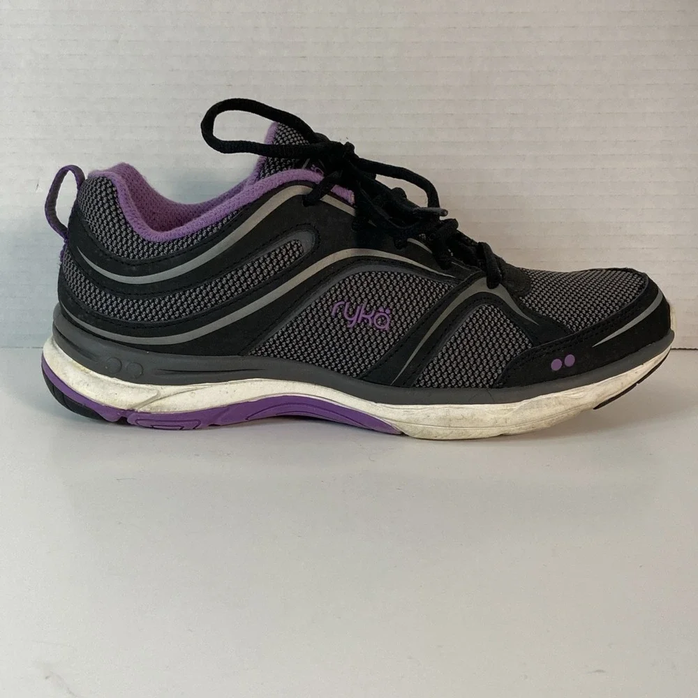 Ryka Shift Memory Foam Sneakers Size 7 M Black Purple Comfort Walk Arch Support